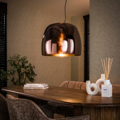 Grote koperen glazen hanglamp Mara XL 48 cm - sfeerfoto