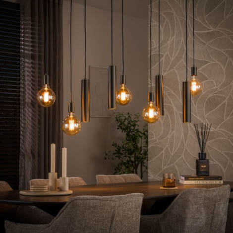 Hanglamp bruin met 9 lampen en cilinders Gaspar - sfeerfoto
