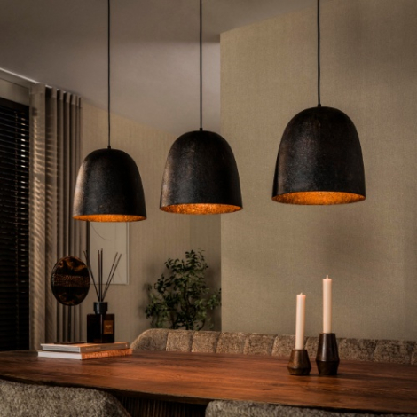 Hanglamp bruin metaal Riko met 3 lampen - sfeerfoto