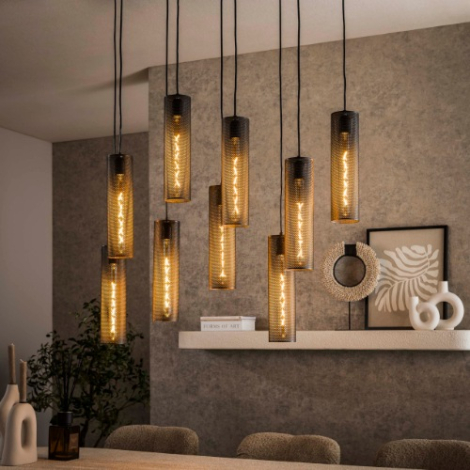 Hanglamp gaas zwart met 9 lampen Aurel - sfeerfoto