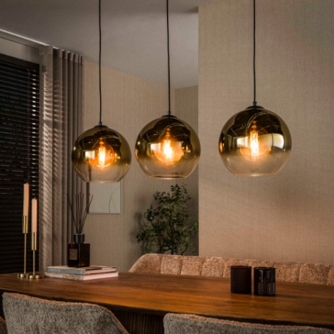 Hanglamp glazen bollen goud met 3 lampen Lotta - sfeerfoto