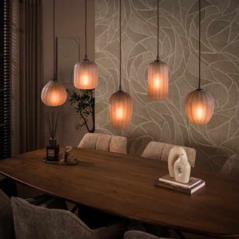 Hanglamp mat bruin glas met 5 lampen Bodi - sfeerfoto