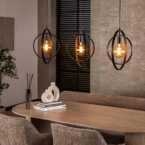 Hanglamp met ringen antraciet 3 lampen Karo - sfeerfoto