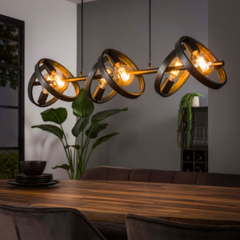 Hanglamp met ringen antraciet 6 lampen Lena - sfeerfoto