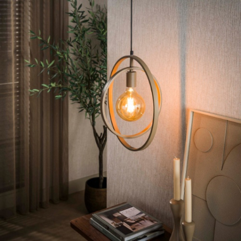 Hanglamp ringen beige 1 lamp Karo Ø 40 cm - sfeerfoto