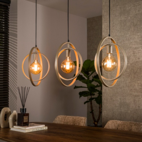 Hanglamp ringen beige met 3 lampen Karo - sfeerfoto