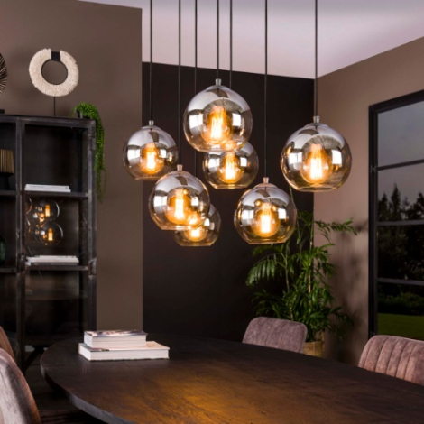 Hanglamp smoke glas 7 lampen Lotta oud zilver - sfeerfoto