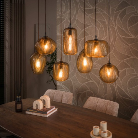 Hanglamp smoke glas Maren met 7 lampen zwart - sfeerfoto