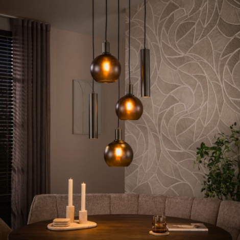 Hanglamp vide glazen bollen bruin 5 lampen Makalu - sfeerfoto
