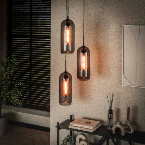 Hanglamp voor vide Malou zwart met 3 glazen kappen - sfeerfoto