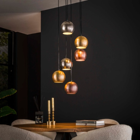 Hanglamp vide Nira nikkel, goud en koper met 6 lampen - sfeerfoto