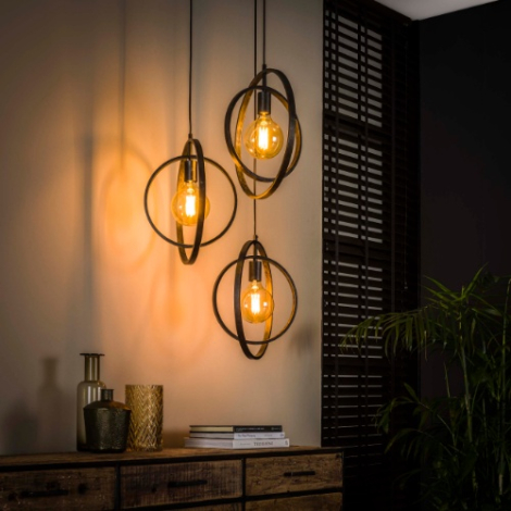 Hanglamp vide ringen antraciet 3 lampen Karo - sfeerfoto