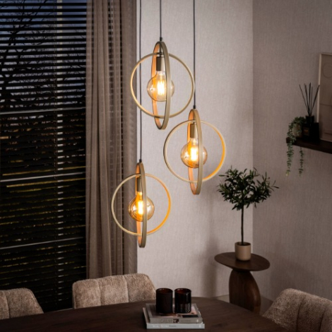 Hanglamp vide ringen beige 3 lampen Karo - sfeerfoto