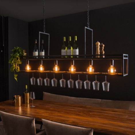 Hanglamp met wijnglazenrek 6 lampen Calo antraciet - sfeerfoto