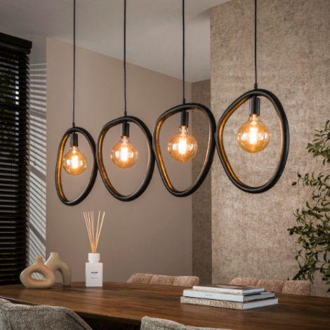 Hanglamp zwart metaal met 4 lampen Elio - sfeerfoto