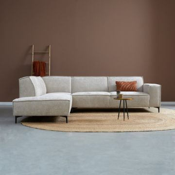 Hoekbankstel in beige stof met ottaman. Model River van Pep
