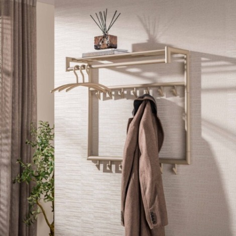Hoge kapstok met 2 rijen haken Zola beige - sfeerfoto