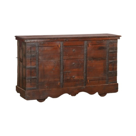 Indiaas dressoir mangohout 2 deuren 3 lades, donkerbruin