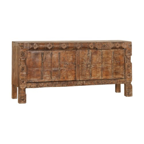 Indiaas dressoir mangohout 2 deuren met snijwerk, donkerbruin