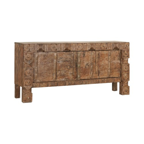 Indiaas dressoir mangohout 2 deuren met snijwerk, roodbruin