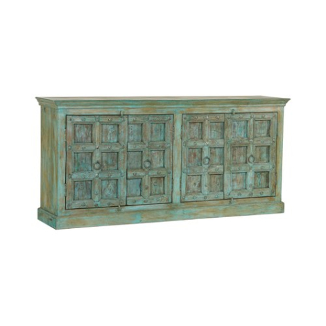 Indiaas dressoir mangohout 4 deuren, groen