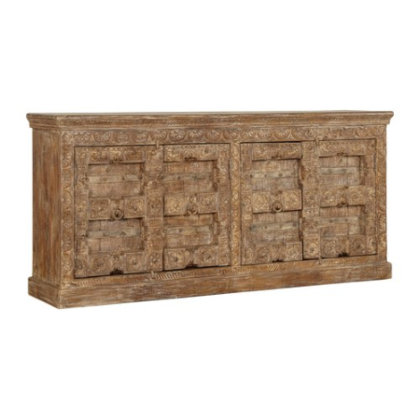 Indiaas dressoir mangohout 4 deuren met snijwerk, groot