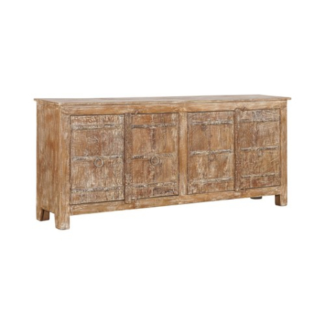 Indiaas dressoir mangohout 4 deuren met snijwerk, naturel