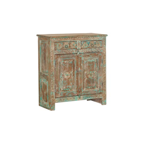 Indiaas dressoir teakhout 2 deuren 2 lades, groen-wit