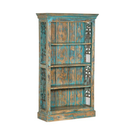 Indiase boekenkast mangohout met ijzeren jali, blauw