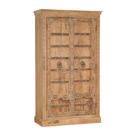 Indiase kast mangohout 2 deuren met ringen, naturel