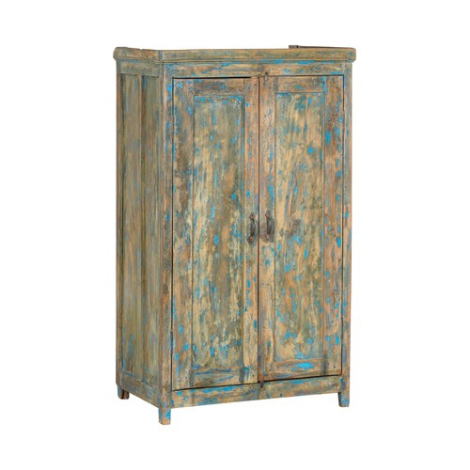 Indiase kast teakhout 2 deuren, blauw