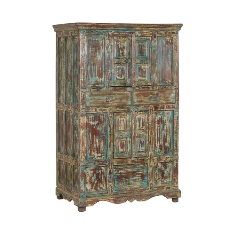 Indiase kast teakhout met deuren en lades, groen-blauw
