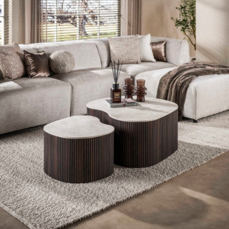 Keramische salontafelset natuursteenlook Arda 90 cm - sfeerfoto