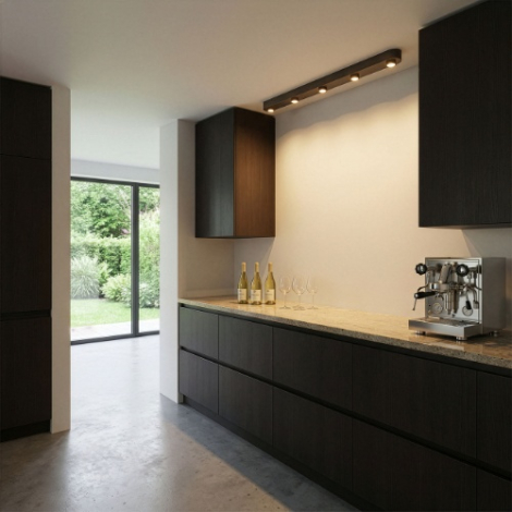 Langwerpige plafondlamp met 5 spots Cleo bruin 135 cm - sfeerfoto