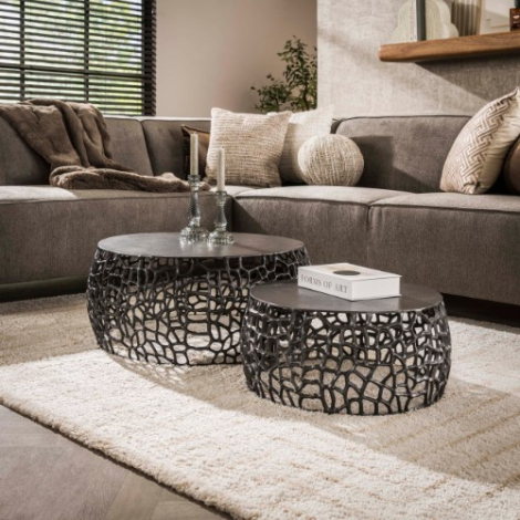 Metalen salontafel zwart nikkel Valo set van 2 - sfeerfoto