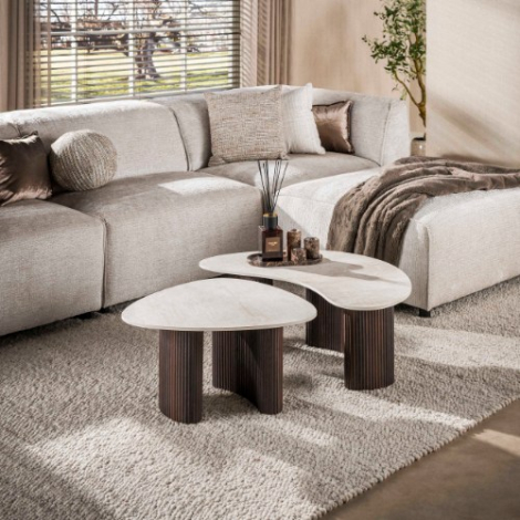 Organische keramische salontafel natuursteenlook Arda set van 2 - sfeerfoto
