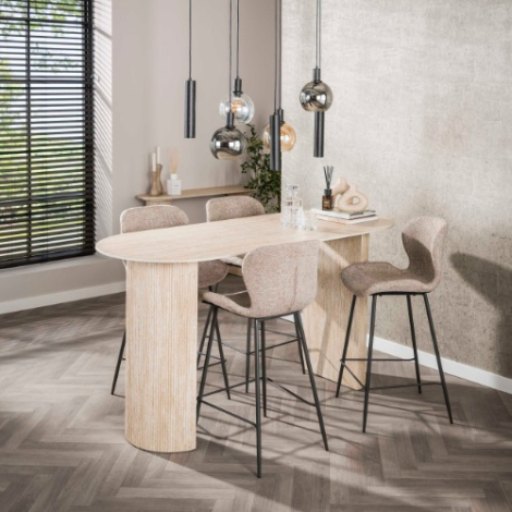 Ovale bartafel 180 cm Axel keramiek travertinlook met golfonderstel - sfeerfoto