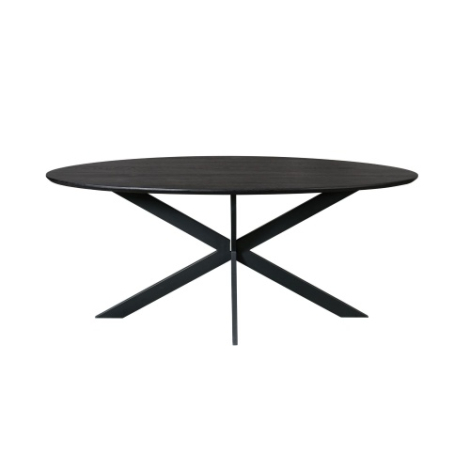 Ovale eettafel Ferris eiken zwart 180 cm met zwart spinpoot onderstel