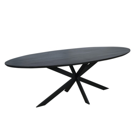 Ovale eettafel Ferris eiken zwart 240 cm driekwart aanzicht