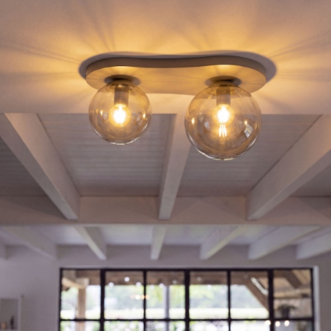 Plafondlamp met 2 glazen bollen Dano beige - sfeerfoto