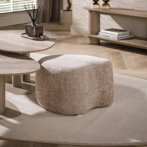 Poef Caro beige stof 58 cm - sfeerfoto