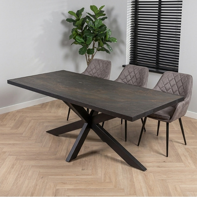 Rechthoekige eettafel met spinpoot en natuursteen blad