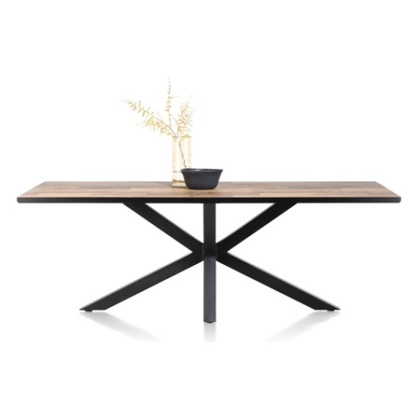 Rechthoekige eettafel Sardinië 220 cm driftwood, zwarte metalen kruispoot