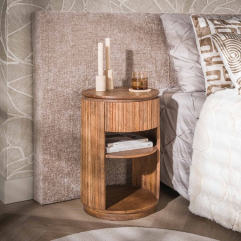 Rond nachtkastje met lade 40 cm Kira naturel - sfeerfoto