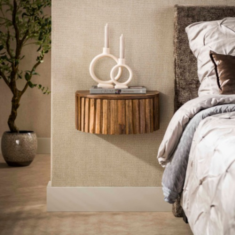 Rond zwevend nachtkastje naturel 40 cm Mila met lade - sfeerfoto