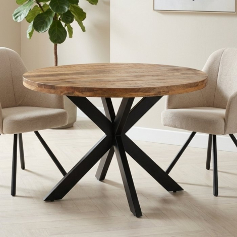 Ronde eettafel met spinpoot van mangohout