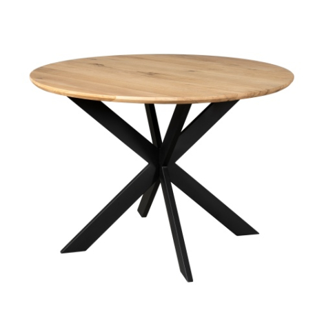 Ronde eiken eettafel Ferris 110 cm naturel met zwarte gekruiste spinpoot