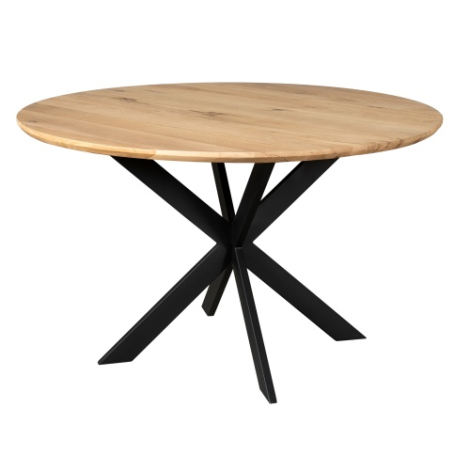 Ronde eiken eettafel Ferris 130 cm naturel met zwart matrix onderstel