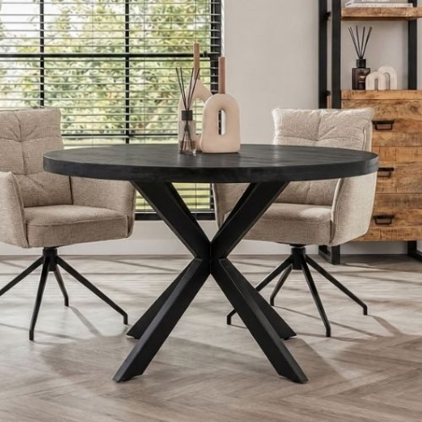 Ronde eettafel zwart 120 cm van mangohout