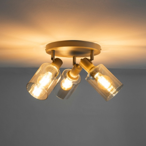 Ronde plafondlamp met 3 glazen kappen Sella beige - sfeerfoto